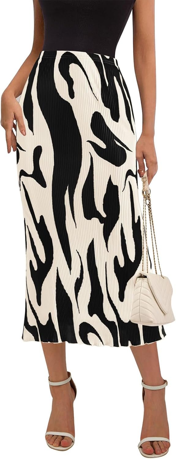 PRETTYGARDEN Women’s 2025 Summer High Waist Graphic Print A Line Pleated Long Skirts for Women Trendy Plisse Midi Skirt