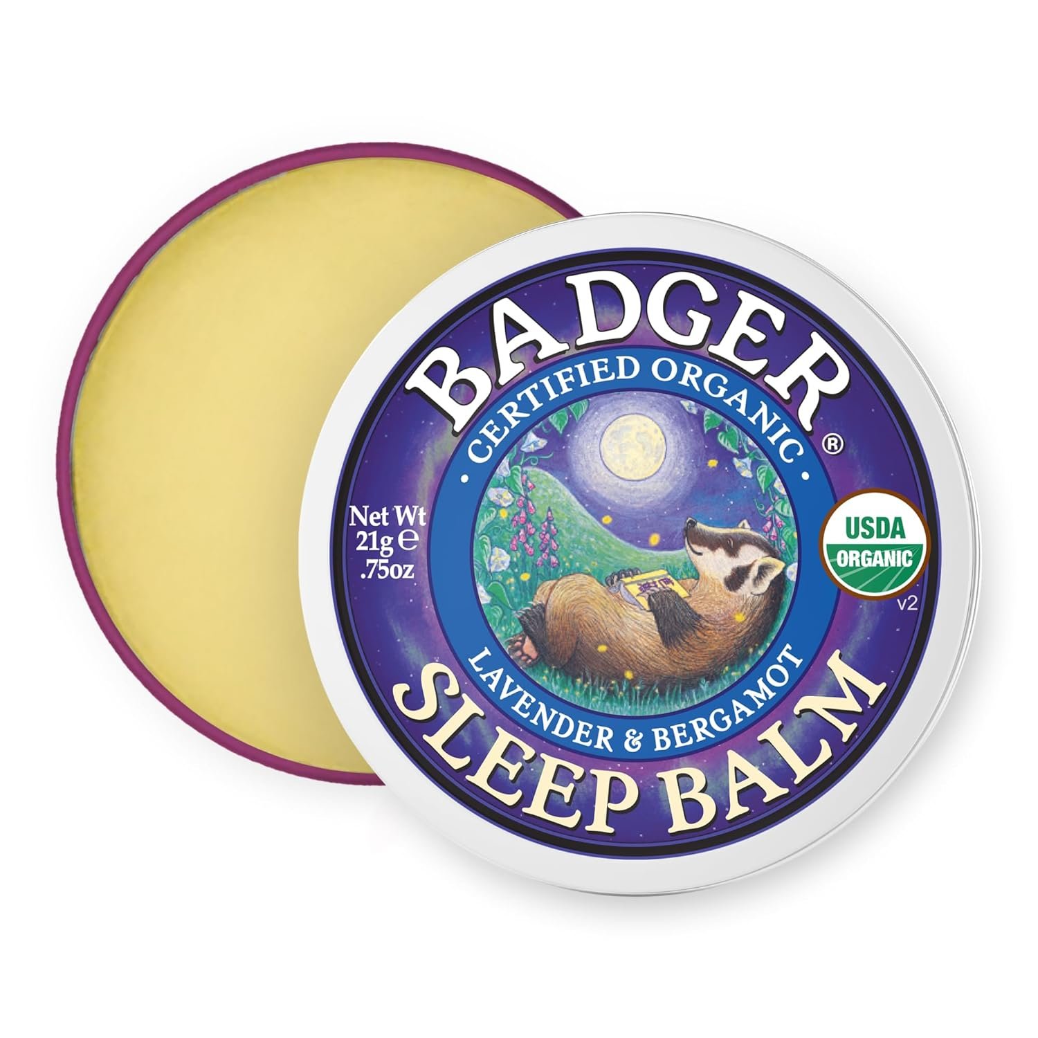 Badger Sleep Balm, Organic Essential Oil Aromatherapy Natural Sleep Balm for Adults & Kids, Relaxing & Calming Lavender & Bergamot Natural Sleep Support, .75 oz Tin