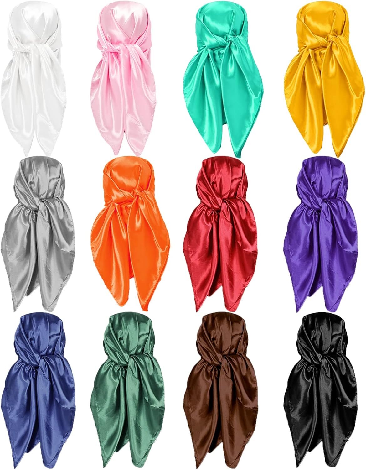 4/12/20 Pieces 35″ Satin Head Scarf Large Square Scarf Silk Feeling Fashion Hair Wrapping Scarves for Women Girls