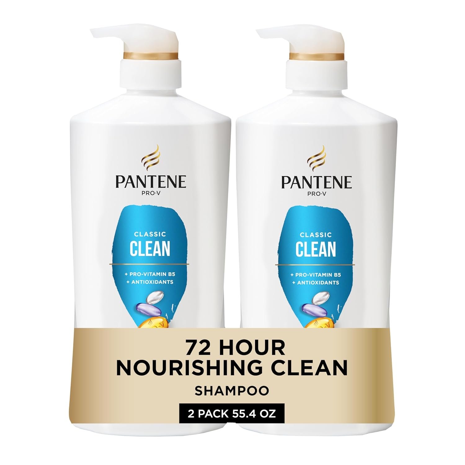 Pantene Shampoo, Classic Clean – Pro-V Nutrients for Dry, Color-Treated Hair, Healthy Looking Hair Every Wash, Antioxidant-Rich, 27.7 Oz Each, 2-Pack + Miracle Rescue Shot (0.5 Oz)