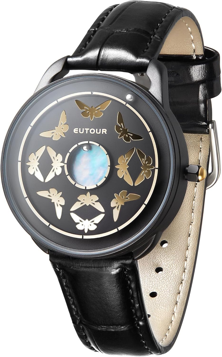 EUTOUR Luxury Watch Women’s Magnetic Watch 38mm, No Hand with Floating Bead, Japanese Quartz Movement, Butterfly Dial & Leather Strap, 3ATM Water Resistant, Unique Gift for Her, Wife, Girlfriend