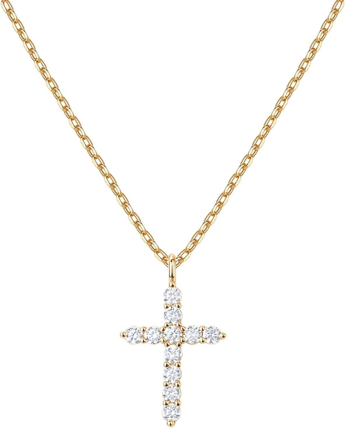 PAVOI 14K Gold Plated Cubic Zirconia Cross Necklace for Women | Cross Faith Pendant Necklaces