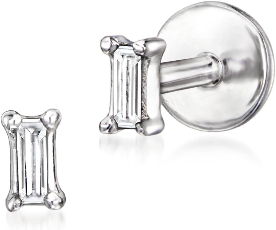 Pure Collection by Ross-Simons Baguette Diamond Flat-Back Stud Earrings in Sterling Silver