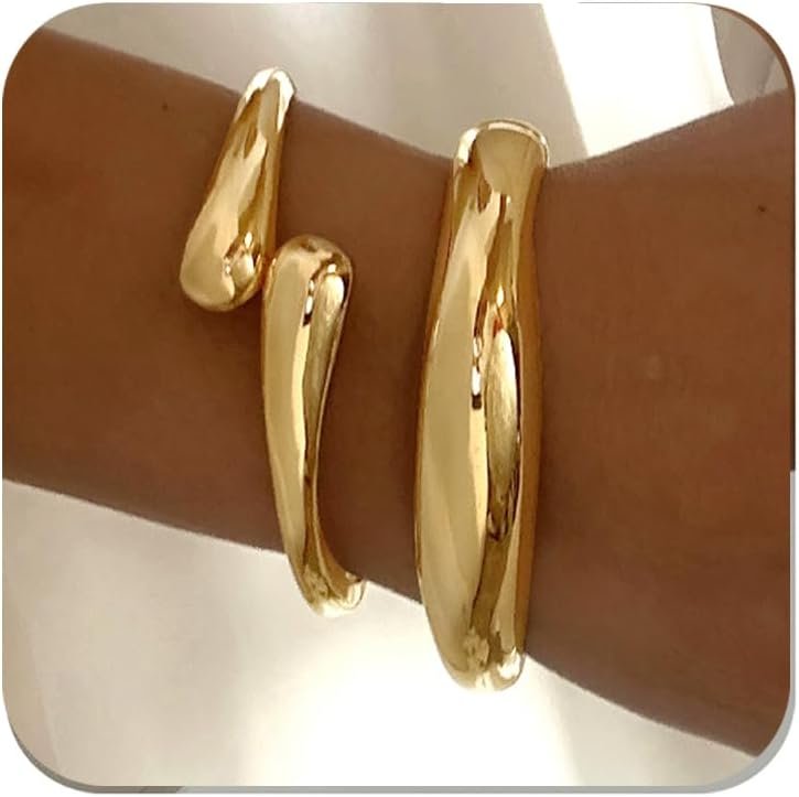 Chunky Gold Bangles Bracelets for Women Gold Cuff Bracelet Set Waterproof Non Tarnish Stack Bracelet for Women Gifts