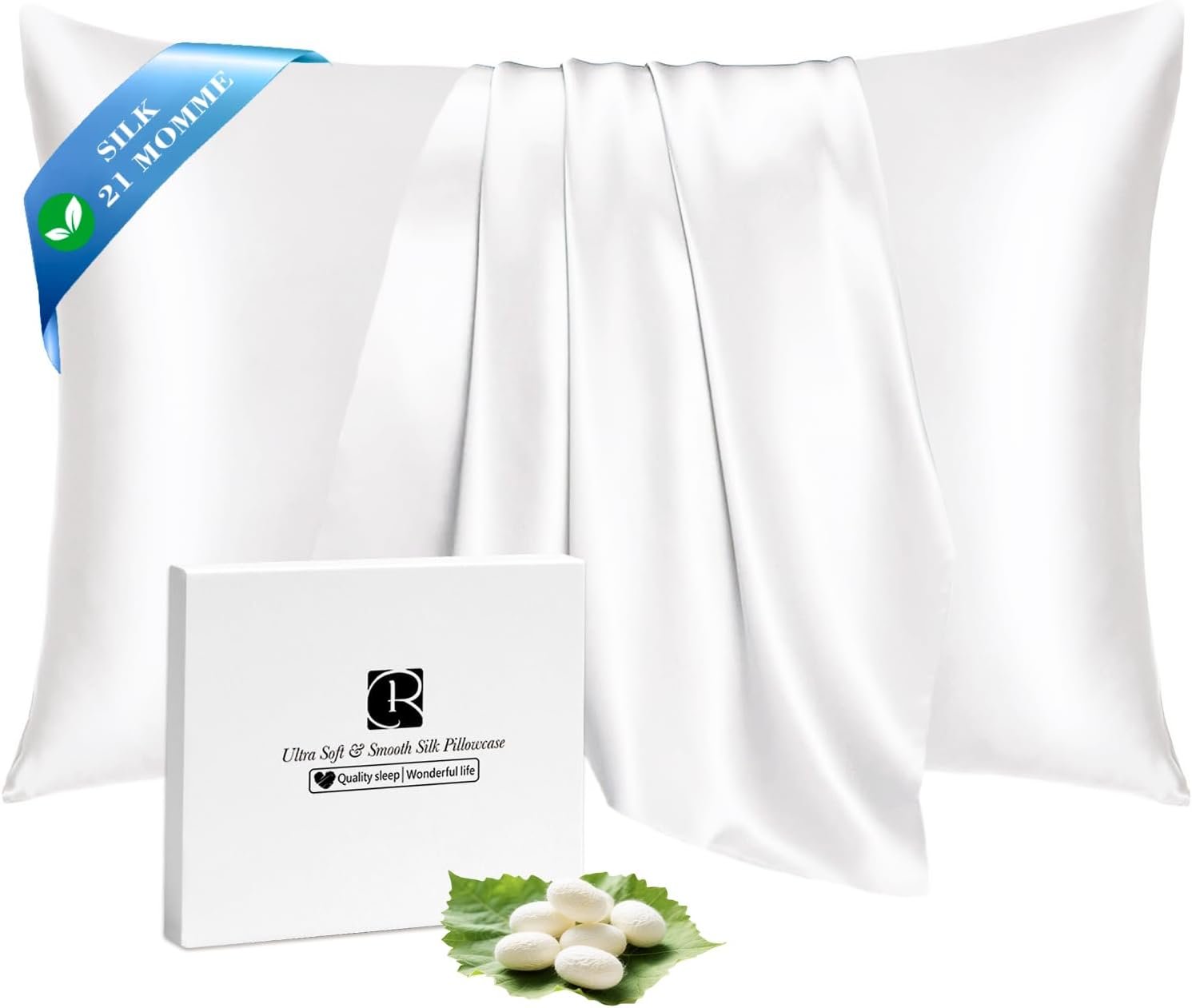 Ravmix 100% Silk Pillow Cases with Zipper, 21 Momme Mulberry Silk Pillowcase for Hair Skin Health, Soft Smooth Breathable Cool Pillow Cover for Beauty Sleep(Standard 20″x26″, Ivory White) 1PC