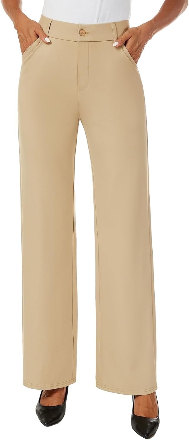 iChosy Womens High Waist Wide Straight Leg Trousers Casual Slacks Dress Pants with Pockets