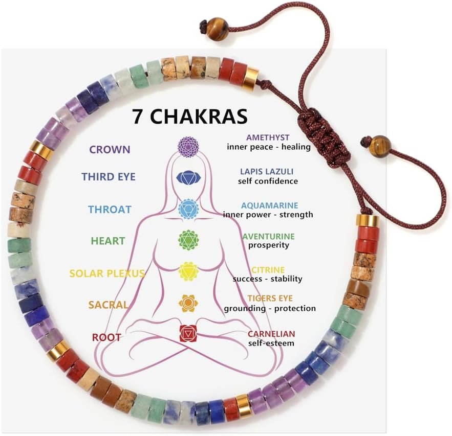Chakra Bracelets for Women Crystals and Healing Stones Crystal Bracelet Healing Bracelet for Women Christmas Gifts for Woman Spiritual Bracelets for Woman Anxiety 7 Chakras Healing Crystals Meditation Relax Anxiety