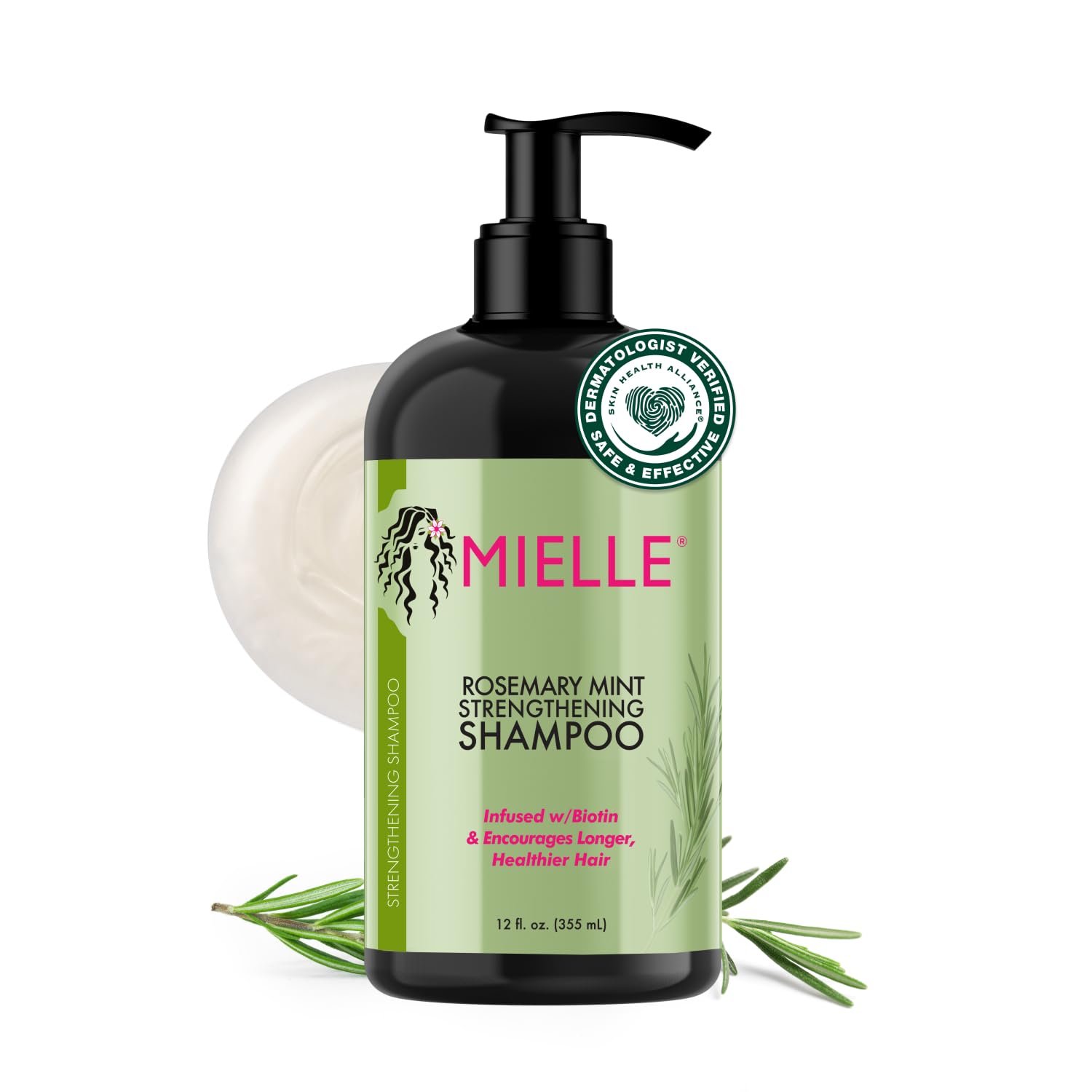 Mielle Organics Rosemary Mint Hair Strengthening Biotin Shampoo – Moisturizing Hair Shampoo for Women and Men to Gently Cleanse, Repair & Protect Strands (12 oz)