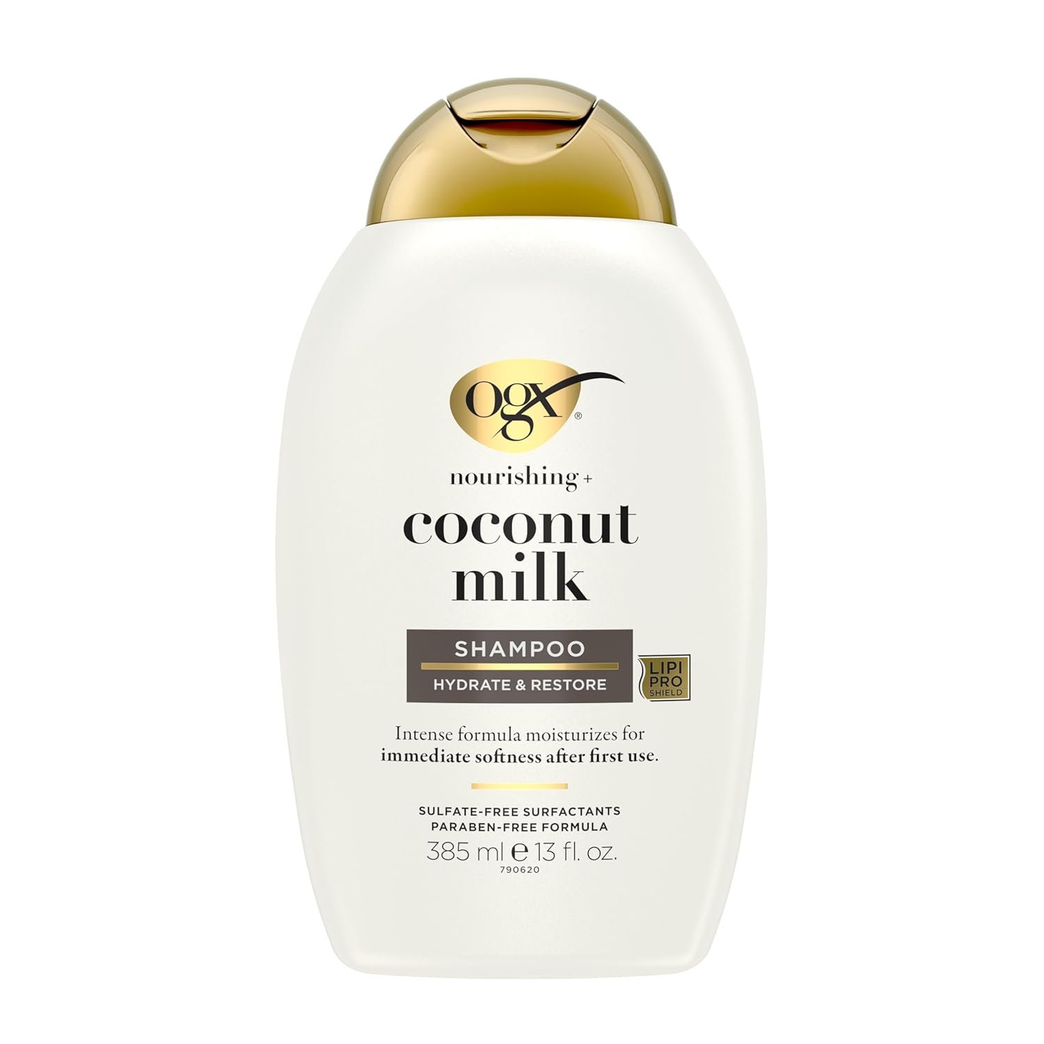 OGX Nourishing + Coconut Milk Moisturizing Shampoo, Hydrating & Restoring Shampoo Moisturizes for Soft Hair After the First Use, Paraben-Free, Sulfate-Free Surfactants, 13 fl. oz
