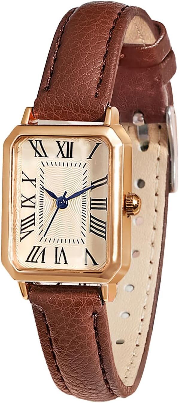 BESTKANG Leather Strap Watches for Women Elegant Dainty Ladies Watch Vintage Rectangle Women Quartz Wrist Watch