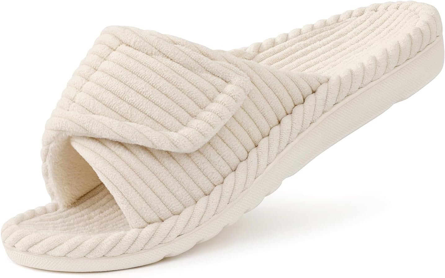 Litfun Orthopedic House Slippers for Women Adjustable Arch Support Indoor Slippers Open Toe Corduroy Bedroom Shoes