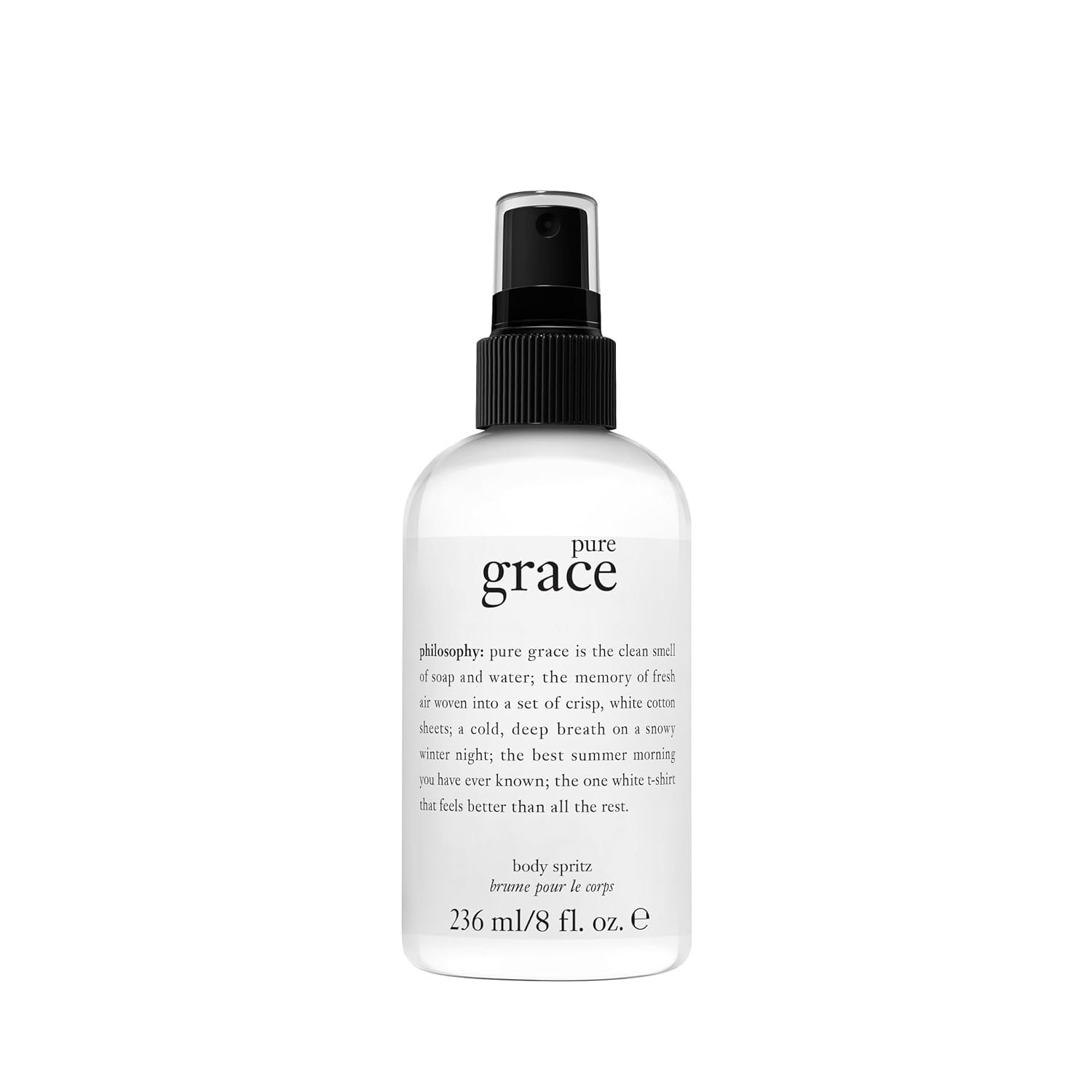 philosophy pure grace body spray – crisp & clean women’s scent – with notes of water lily, leafy greens & musk – luxury body spritz for women – long lasting fragrance – 8 fl oz.