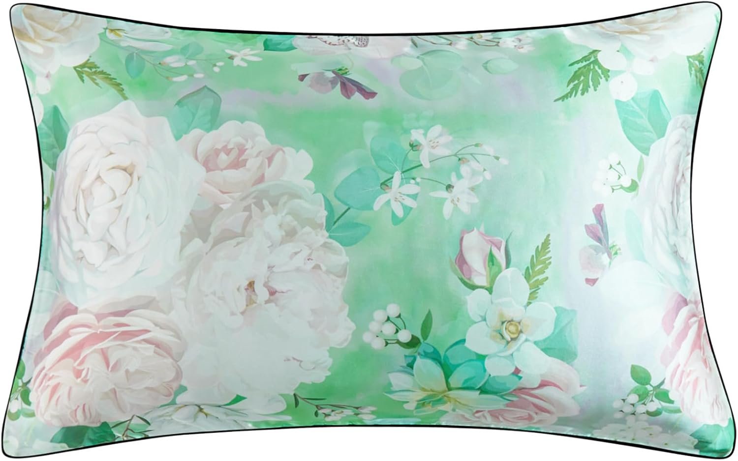YIYEA Rayon Derived from Bamboo Pillow Case, Similar to Silk, Smooth Soft, Zipper Closure, Standard Size, Floral