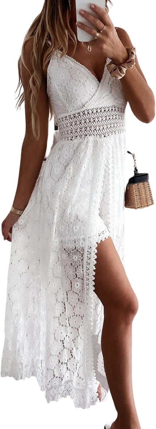 CUPSHE Women’s Ruching Smocking Jumpsuit Summer Slip V Neck Backless Maxi High Low