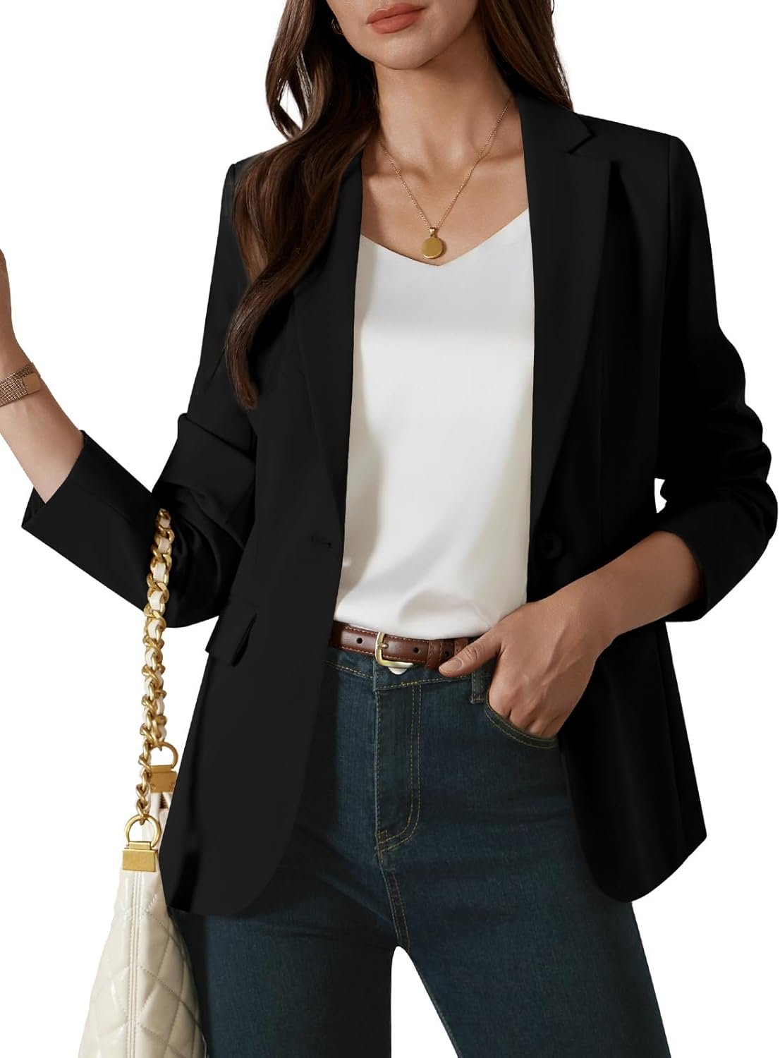 Womens One Button Blazer Casual Open Front Long Sleeve Suit Jackets Business Work Office Blazers