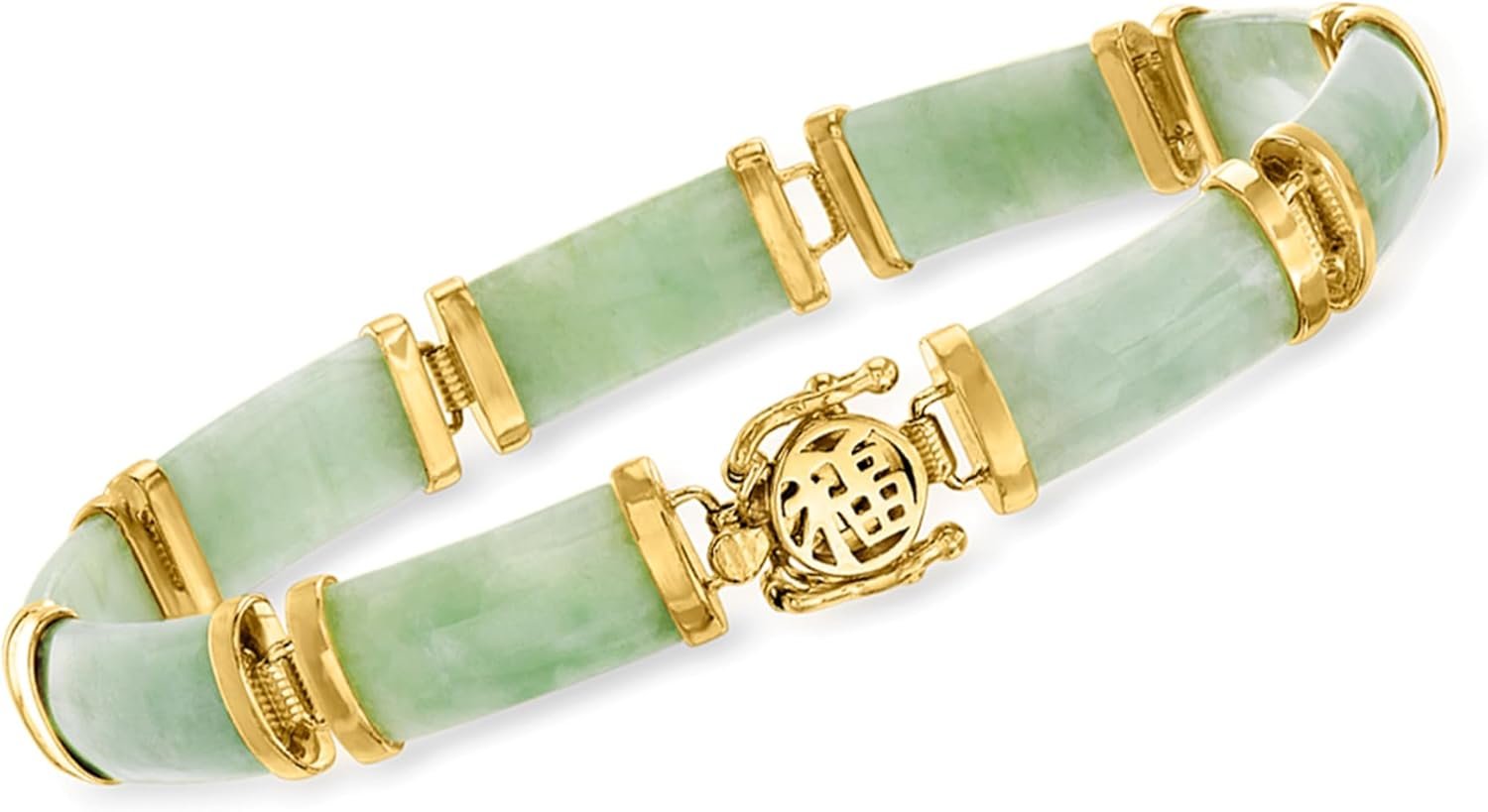 Ross-Simons Jade Good Fortune Bracelet in 18kt Gold Over Sterling