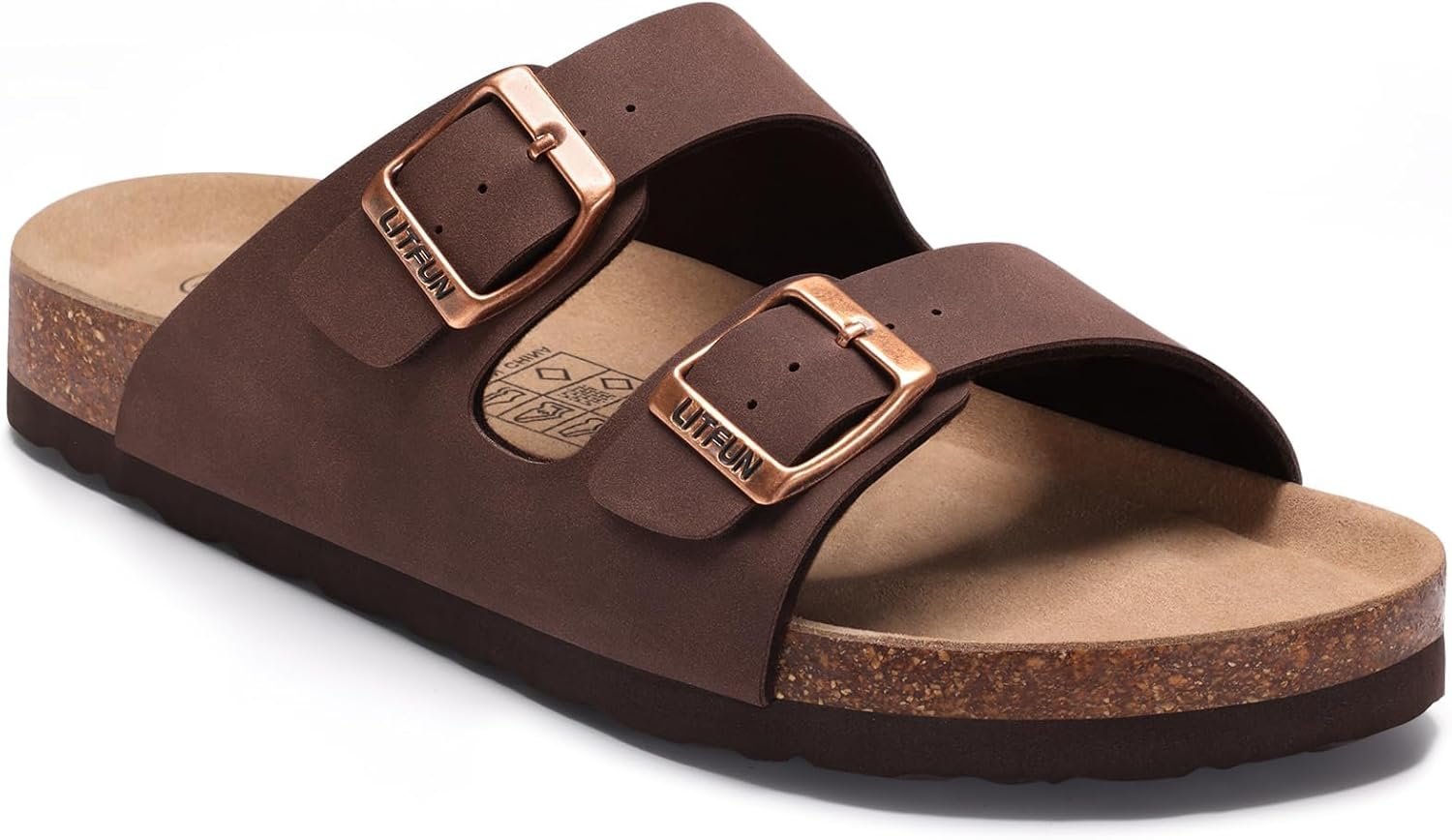 Litfun Women’s Cork Footbed Sandal Summer Slip On Slide Sandals with Adjustable Buckle