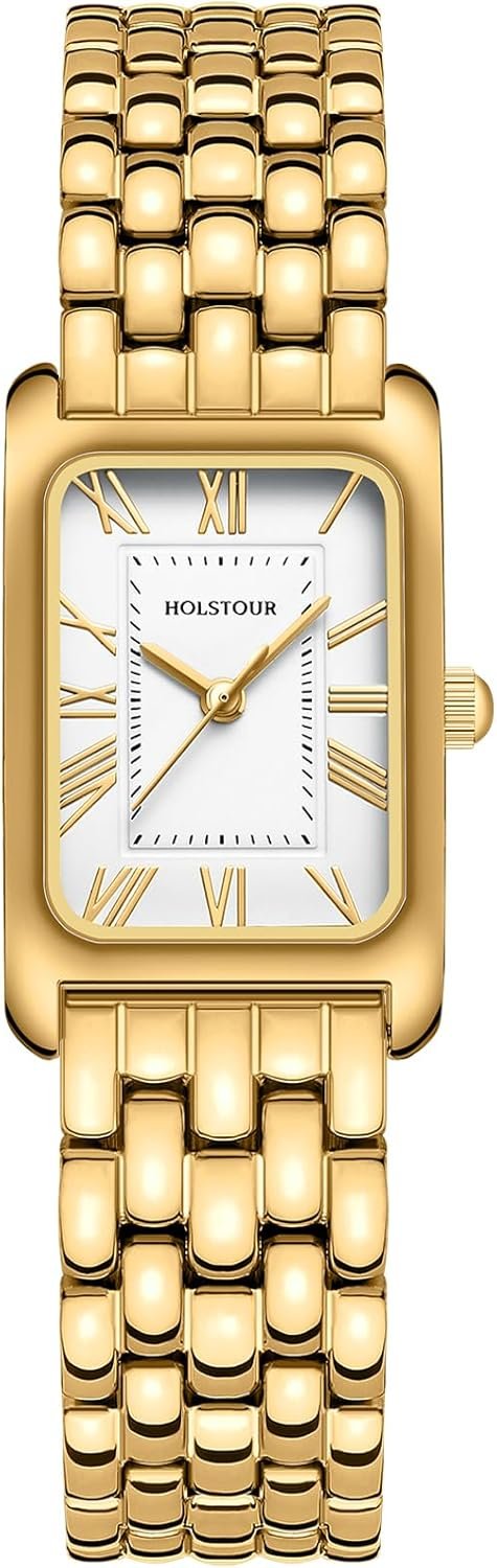 Watches for Women Vintage Bracelet Roman Dial Rectangular Case Gold Watch Waterproof with Tools