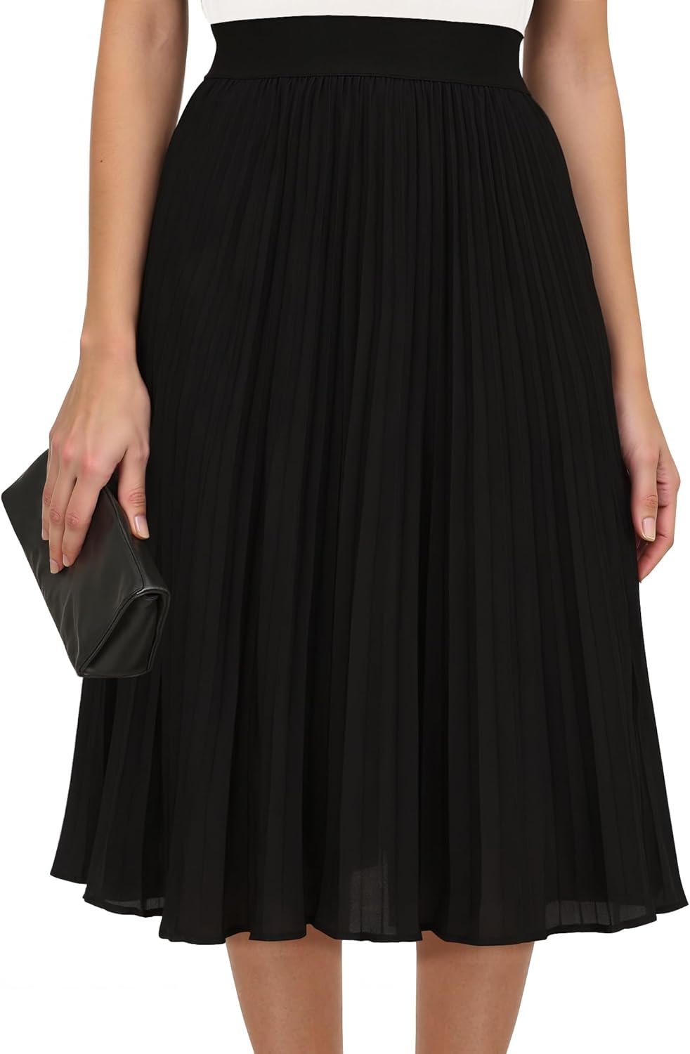 Pleated Skirts for Women,High Elastic Waisted Midi Length A-Line Swing Flowy Business Casual Chiffon Womens Skirt