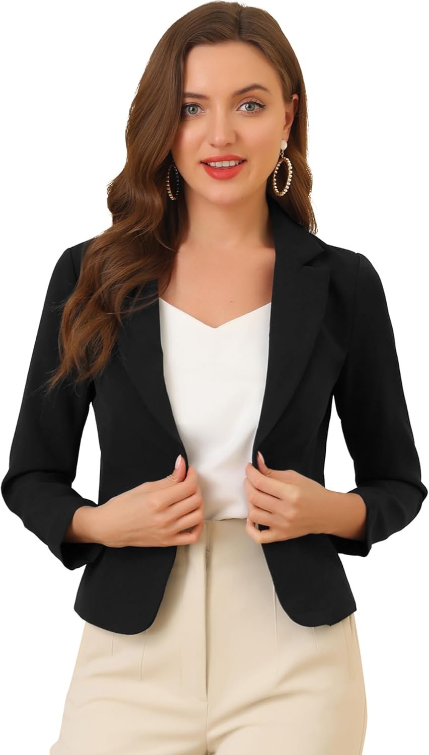 Allegra K Women’s Open Front Office Work Business Casual Lightweight Summer Crop Suit Blazer