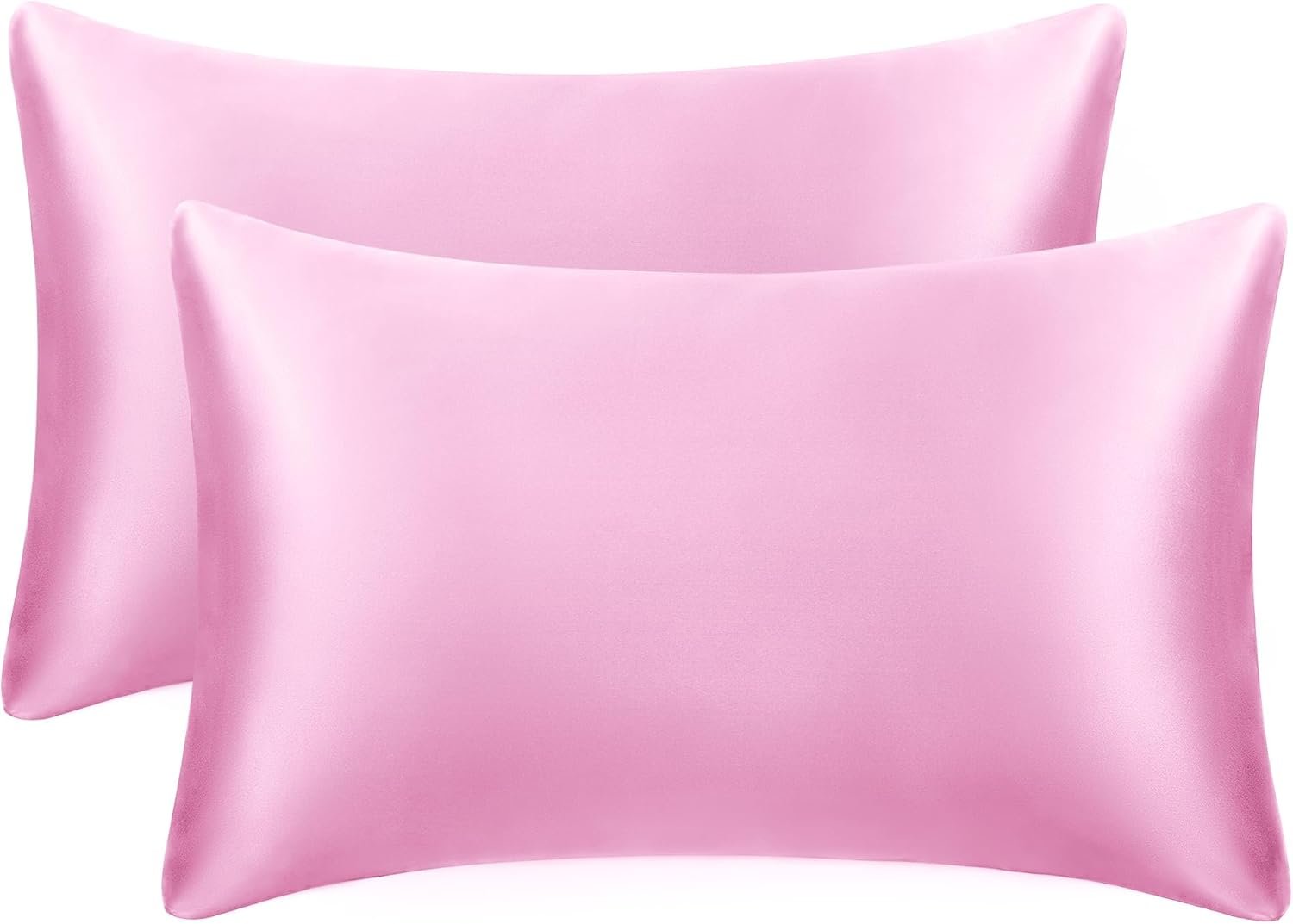 EXQ Home Silky Satin Pillowcase for Hair and Skin,Pink Soft Cooling Pillow Cases Standard Size Set of 2 Satin Pillow Case with Envelope Closure, Gifts for Women Men