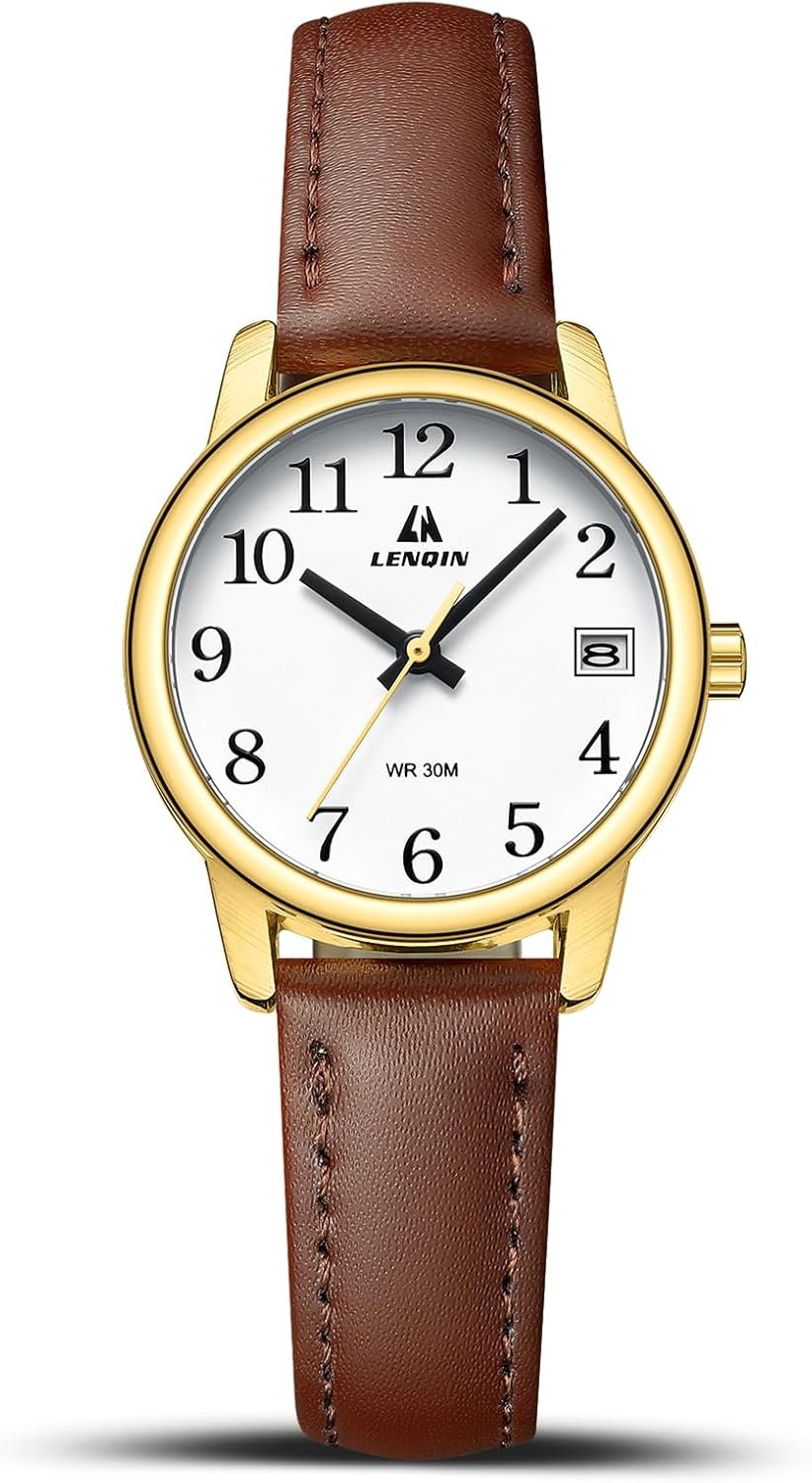 LN LENQIN Ladies Watches Analog Quartz Watch for Women Waterproof Women’s Wrist Watches Easy Reader Womens Watch with Leather Strap