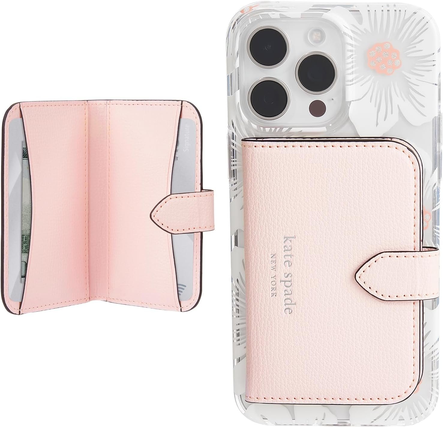 kate spade new york Morgan Magnetic Phone Wallet/Card Holder – Compatible with MagSafe Phones and Cases – Chalk Pink