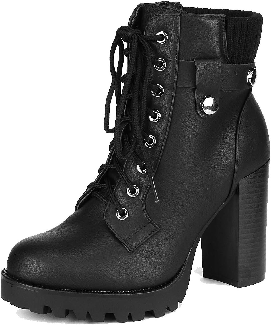 DREAM PAIRS Women’s Lace up Combat Ankle Boots High Chunky Heel Fashion Heeled Booties Shoes