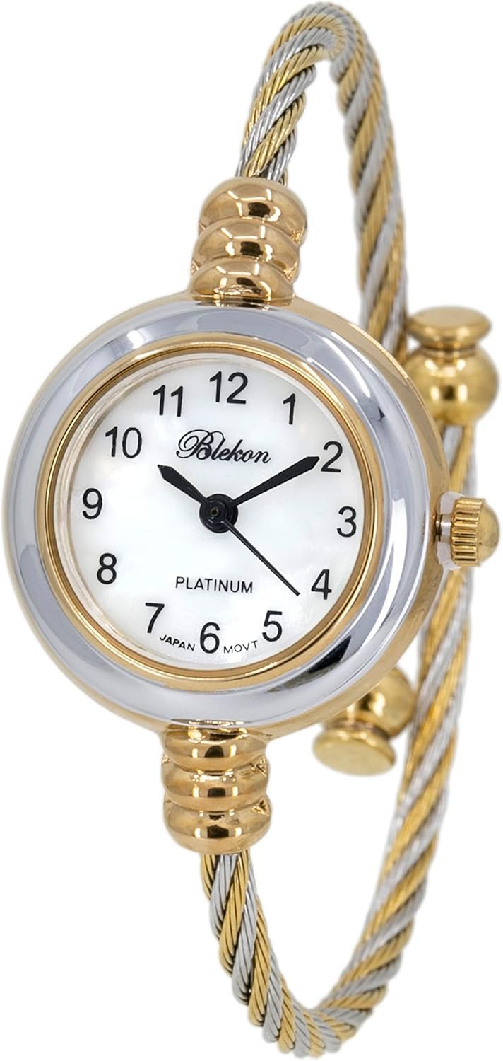 2Tone Gold Silver Cable Band Ladies Bangle Cuff Watch