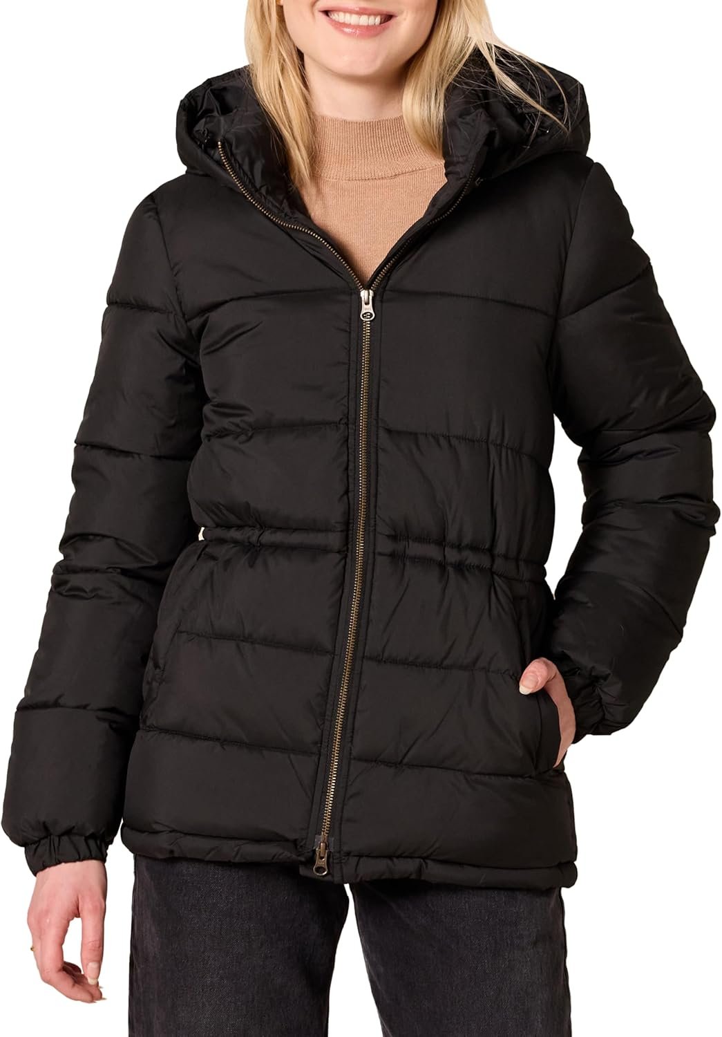 Amazon Essentials Womens Heavyweight Quilted Hooded Puffer Winter Jacket with Adjustable Waist