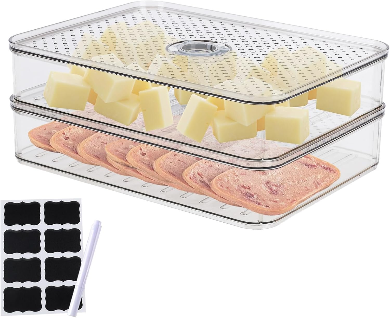 Food Storage Containers with Lids, 2 Pack Plastic Deli Containers, Airtight Fridge Organizer Bins for Meal Prep, Stackable Sandwich Container with Leakproof Design for Freezer,Pantry,BPA Free