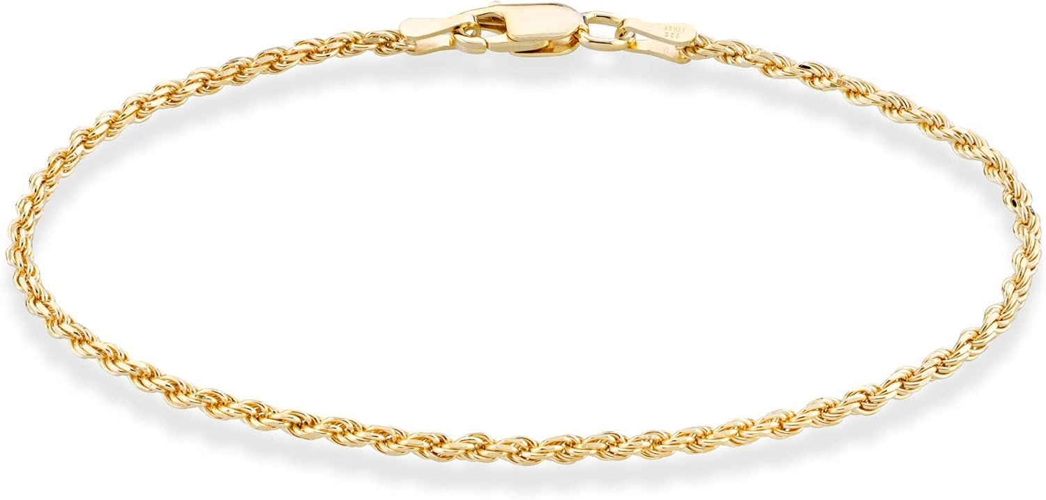 Miabella Italian 18K Gold Plated 925 Sterling Silver Italian 2mm, 3mm Braided Rope Chain Bracelet for Men Women, Made in Italy
