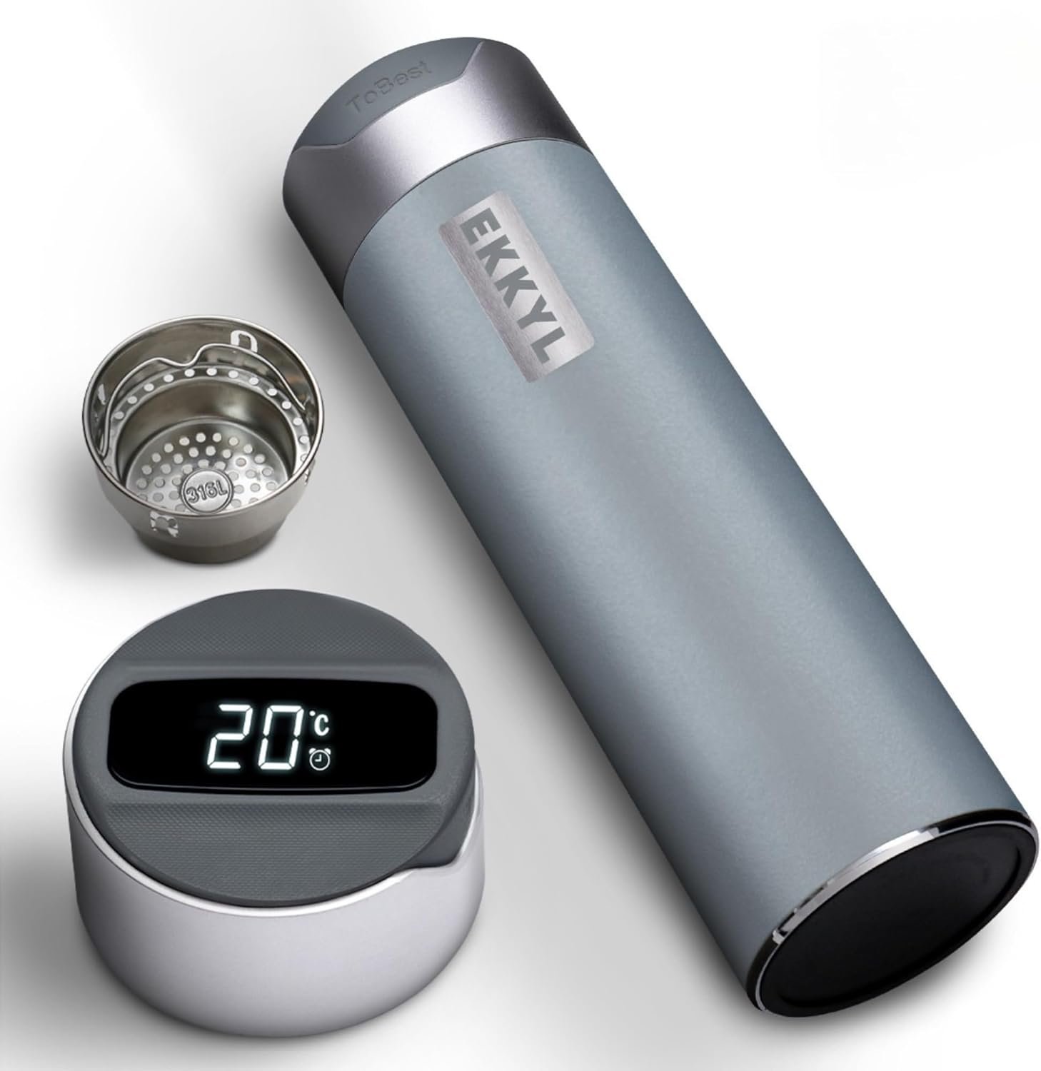 Smart Watter Bottle Medical Grade Stainless Steel Sus 316L – Double Walled & Vacuum Insulated – Leak Proof & BPA free – Ideal for Hot Drinks, Soup, Coffee, Hot Chocolate, Tea. (Black)