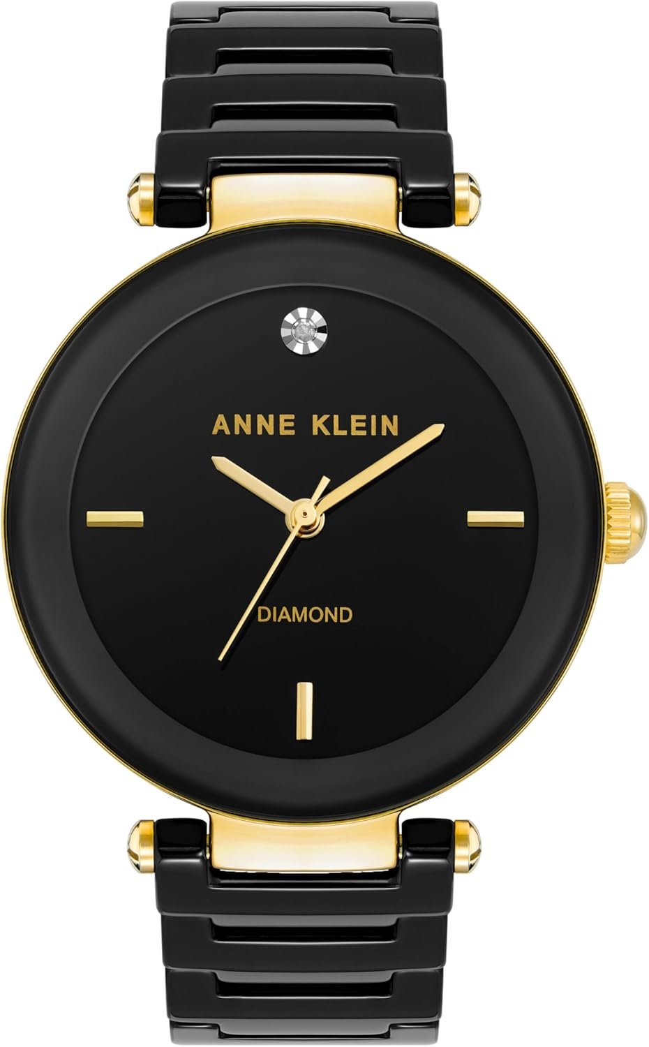 Anne Klein Women’s Black Ceramic Bracelet Watch with Diamond Accent