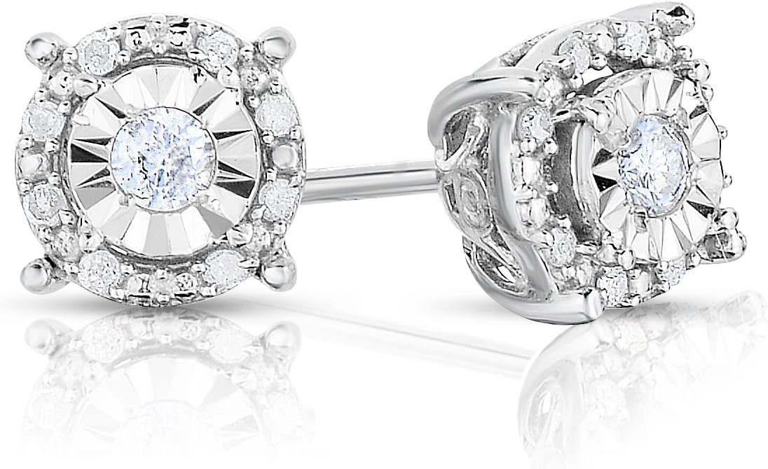 Natalia Drake Diamond Stud Earrings for Women Set in 925 Sterling Silver Halo Color I-J/Clarity I2-I3