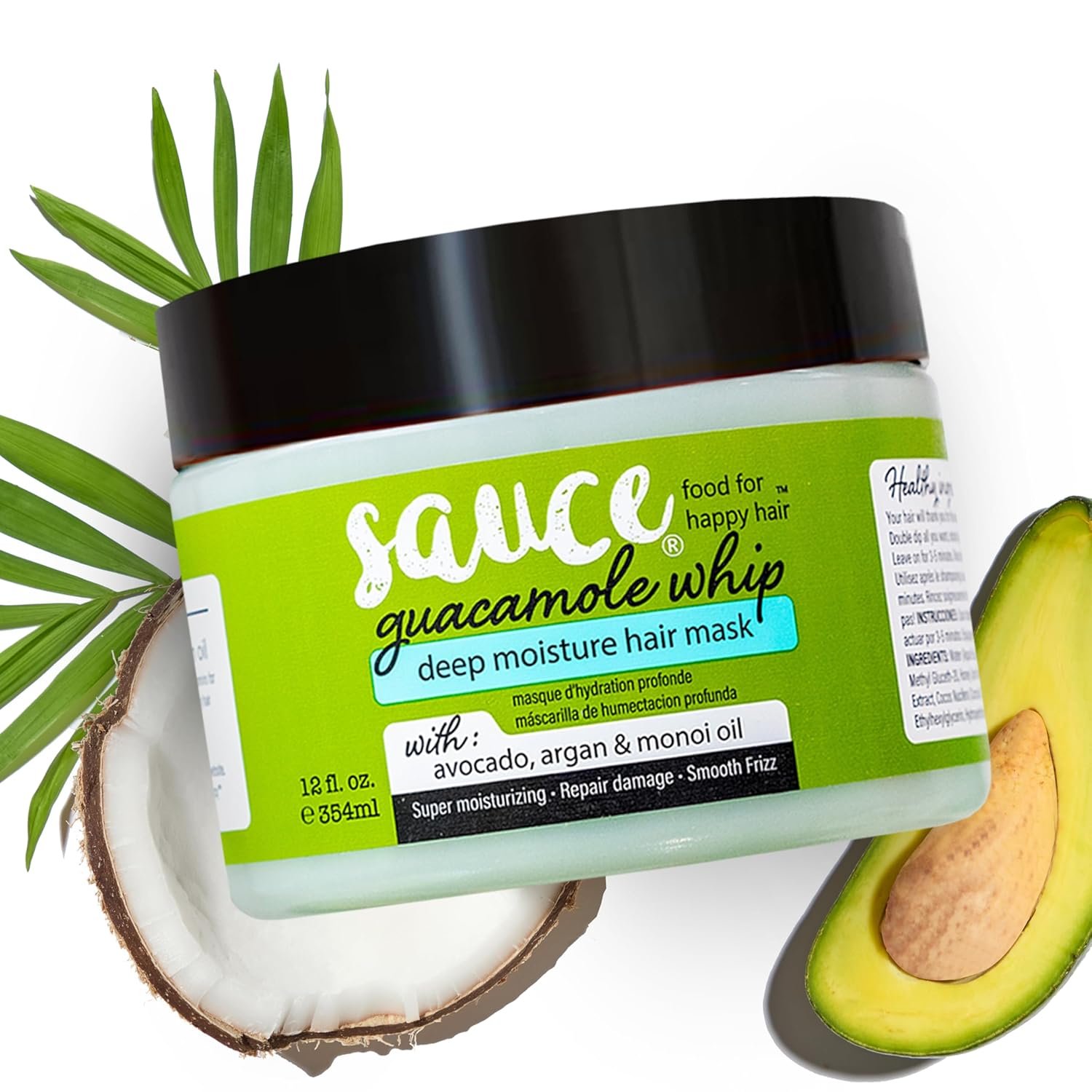 SAUCE BEAUTY Guacamole Whip Hair Mask – Deep Conditioning Hair Mask for All Hair Types w/Avocado, Honey & Argan Oil – 12 Fl Oz Hair Mask for Dry, Damaged & Frizzy Hair (Guacamole)