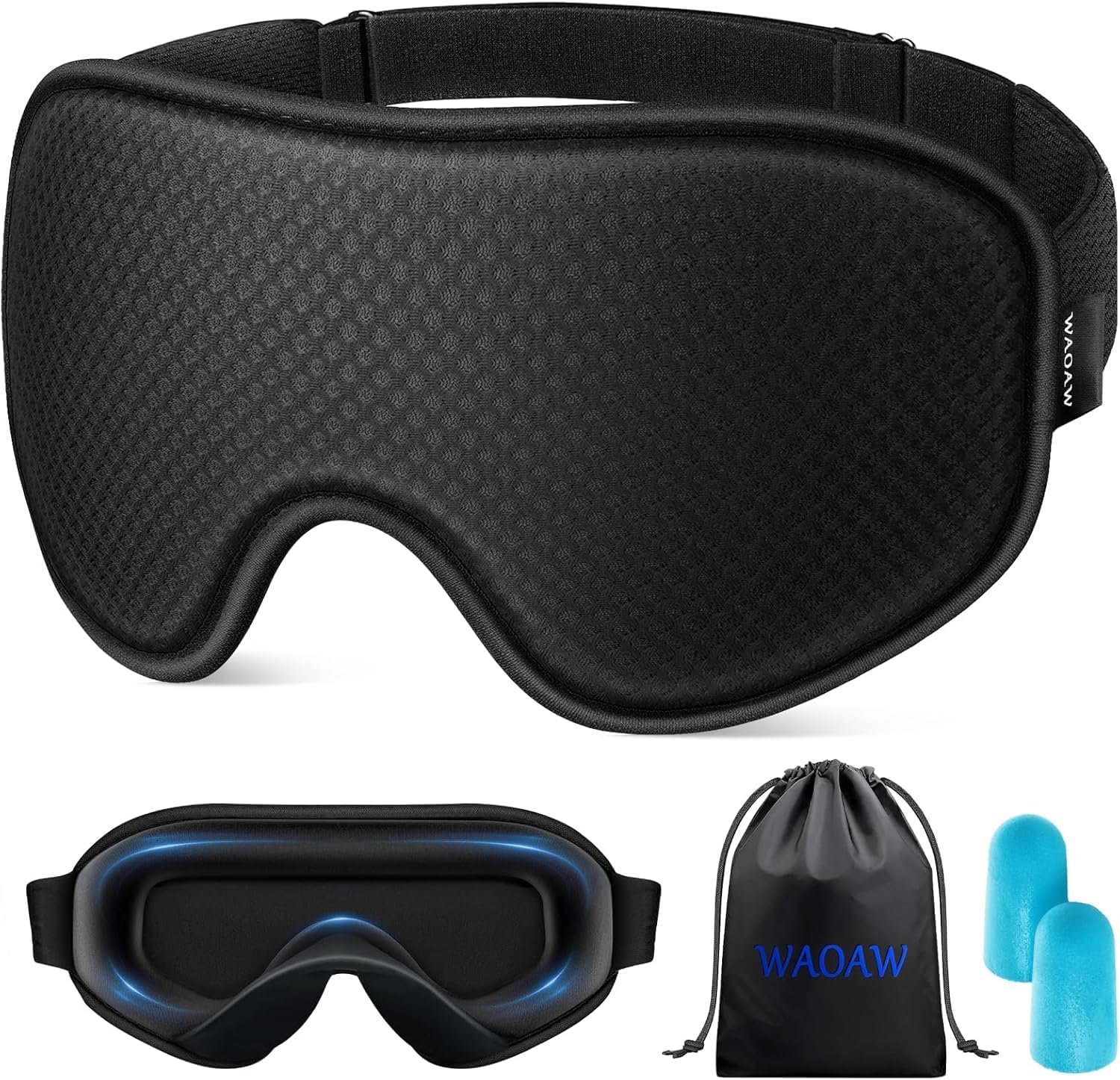 WAOAW Sleep Mask for Men Women: Blackout Eye Masks for Sleep – 3D Breathable Soft Comfortable Eye Mask for Travel – Adjustable Light Blocking Night Masks for Sleeping