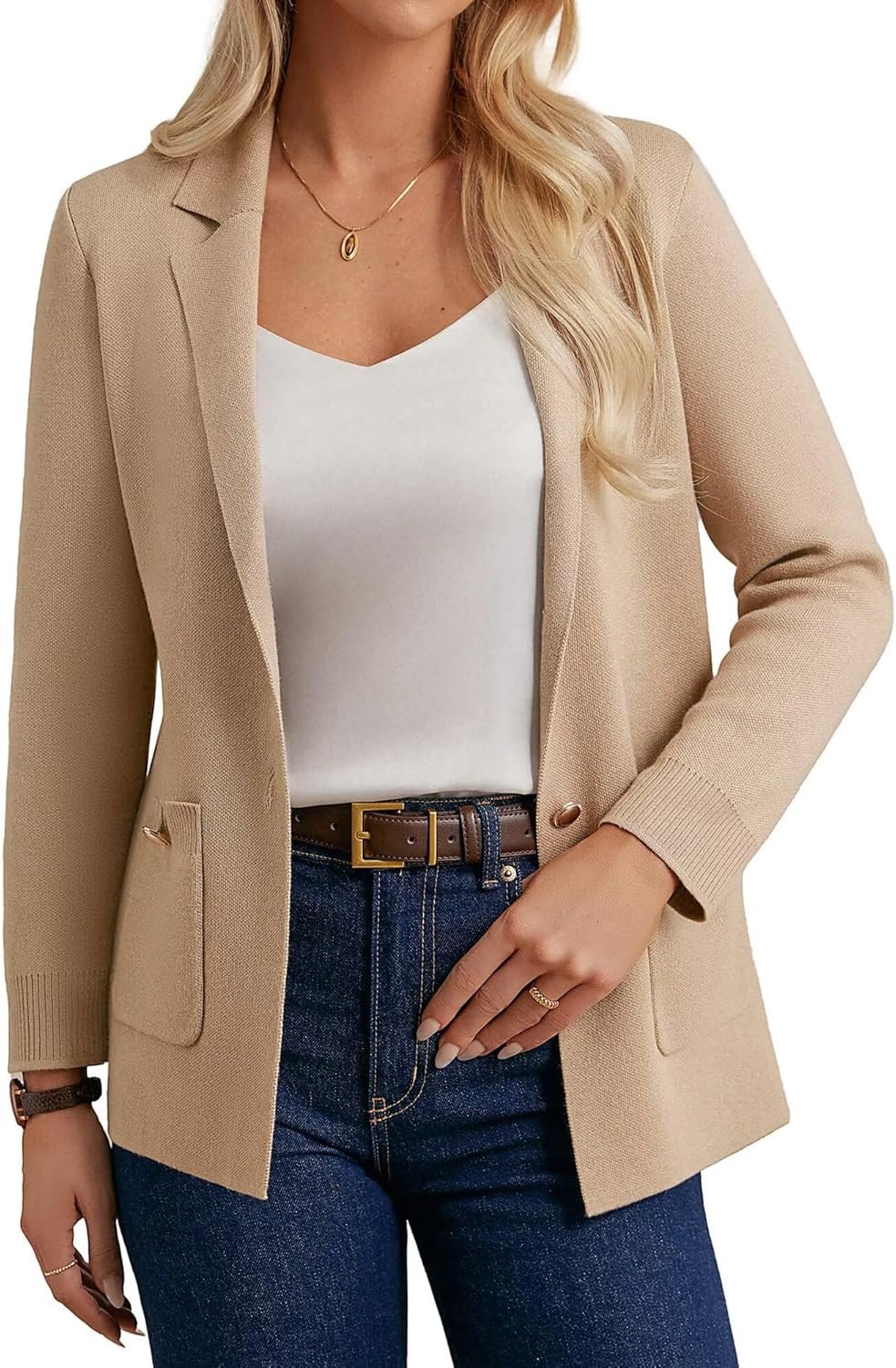 GRACE KARIN Women Sweater Blazers Business Casual Long Sleeve Work Cardigan Open Front Lapel Suit Jackets with Pockets