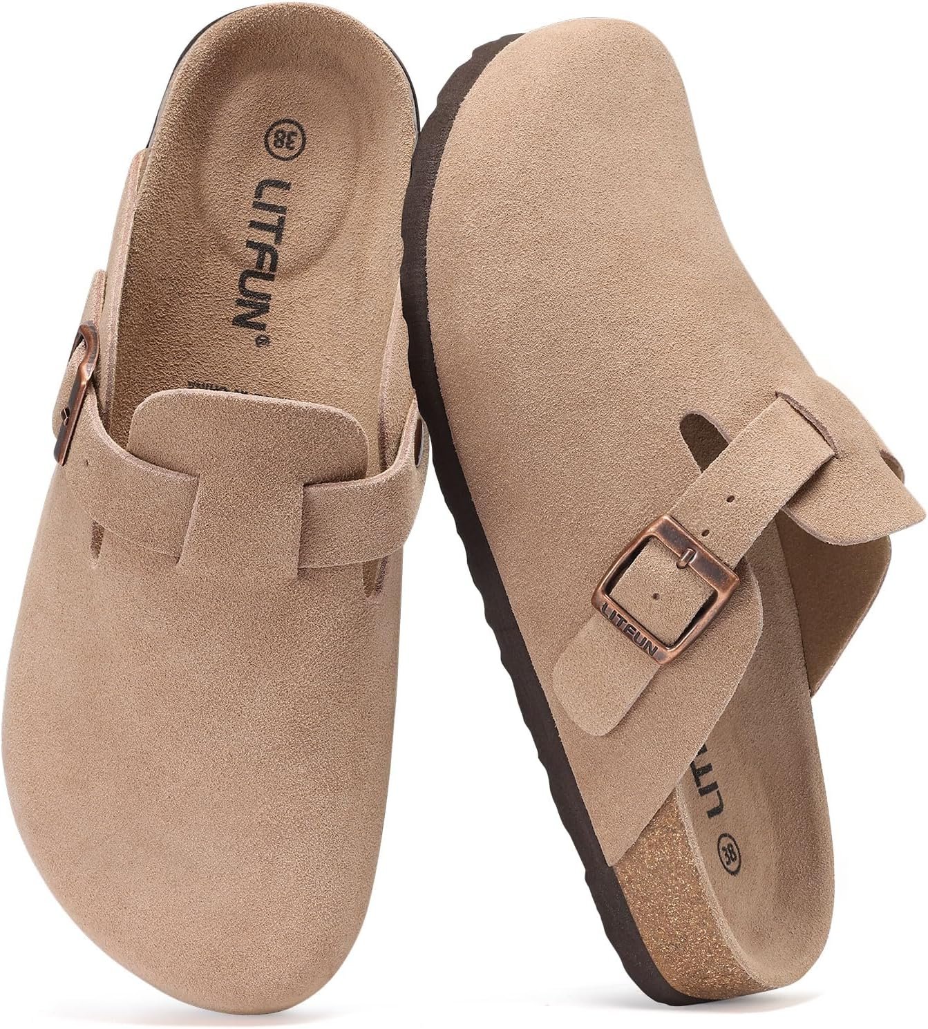 Litfun Women’s Genuine Suede Clogs Soft Footbed Leather Potato Shoes Comfort Slip On Clogs with Arch Support