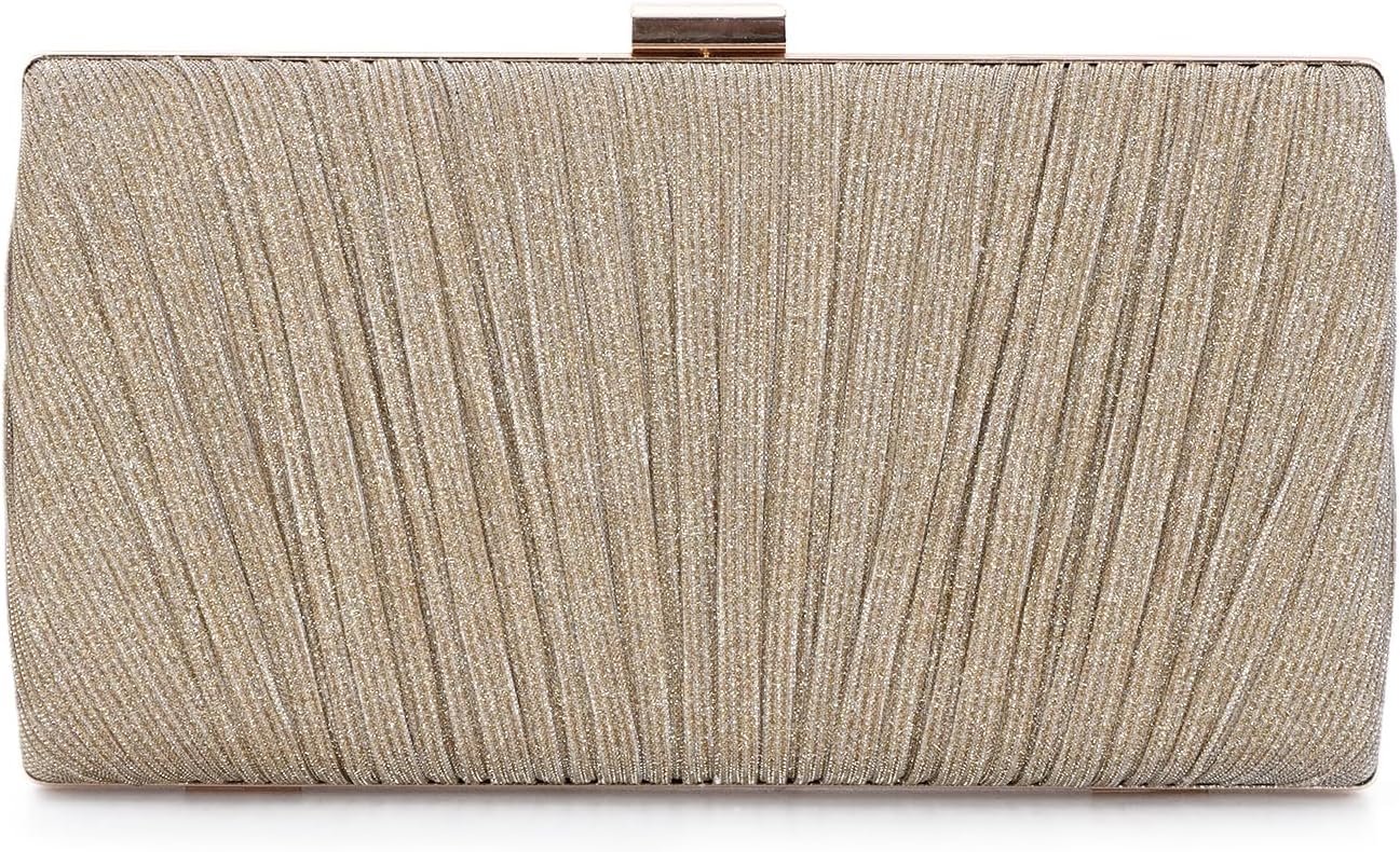 Freie Liebe Clutch Purses for Women Formal Evening Bag with Chain Sparkling Pleated Handbag for Cocktail Wedding and Party