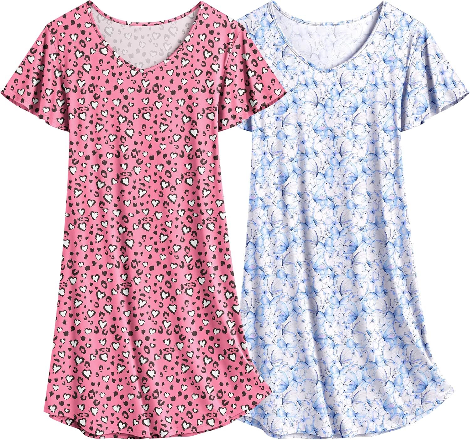 Ekouaer 2 Pack Women’s Nightgown Short Sleeve Nightshirts Comfy Soft Pajama Sleep Dress