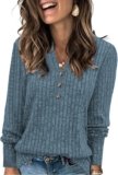 Heymiss Long Sleeve Shirts for Women V Neck Lightweight Sweaters Loose Casual Tunic Tops