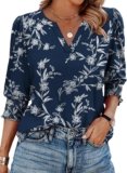 XIEERDUO Blouses for Women Dressy Casual 3/4 Length Sleeve Womens Tops V Neck T Shirts with Smocked Cuffs